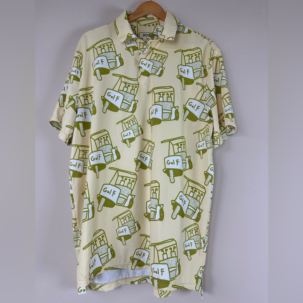 SoSik Polo Shirt Mens XL Yellow Short Sleeve Logo Outdoors Golf‎ Performance